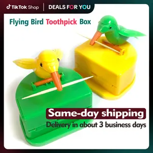 Woodpecker toothpick dispenser bird push type automatic toothpick holder with toothpick box Portable Plastic Kitchen Decoration 1PC(include 1 packs of toothpicks) Gift Organiser Ornaments