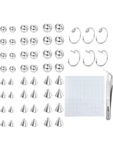 Fake Eyebrow Ring, Fake Lip Labret Studs Replacement Balls, Spike with 100pcs Sticker, Non-Piercing Nose Rings, Hoop Body Jewelry, Silver Color, Nose Rings Hoops
