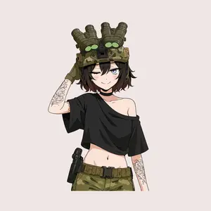 Tactical Waifu Sticker, Cute Anime Girl with Helmet, Military Girl Decal, Gamer Laptop Decor, Otaku Gift Idea