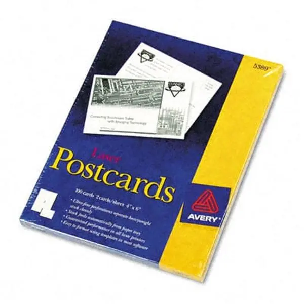 Avery Laser- and Inkjet-Compatible Index or Postcards 4 x 6 Two/Sheet 100 Cards/Box