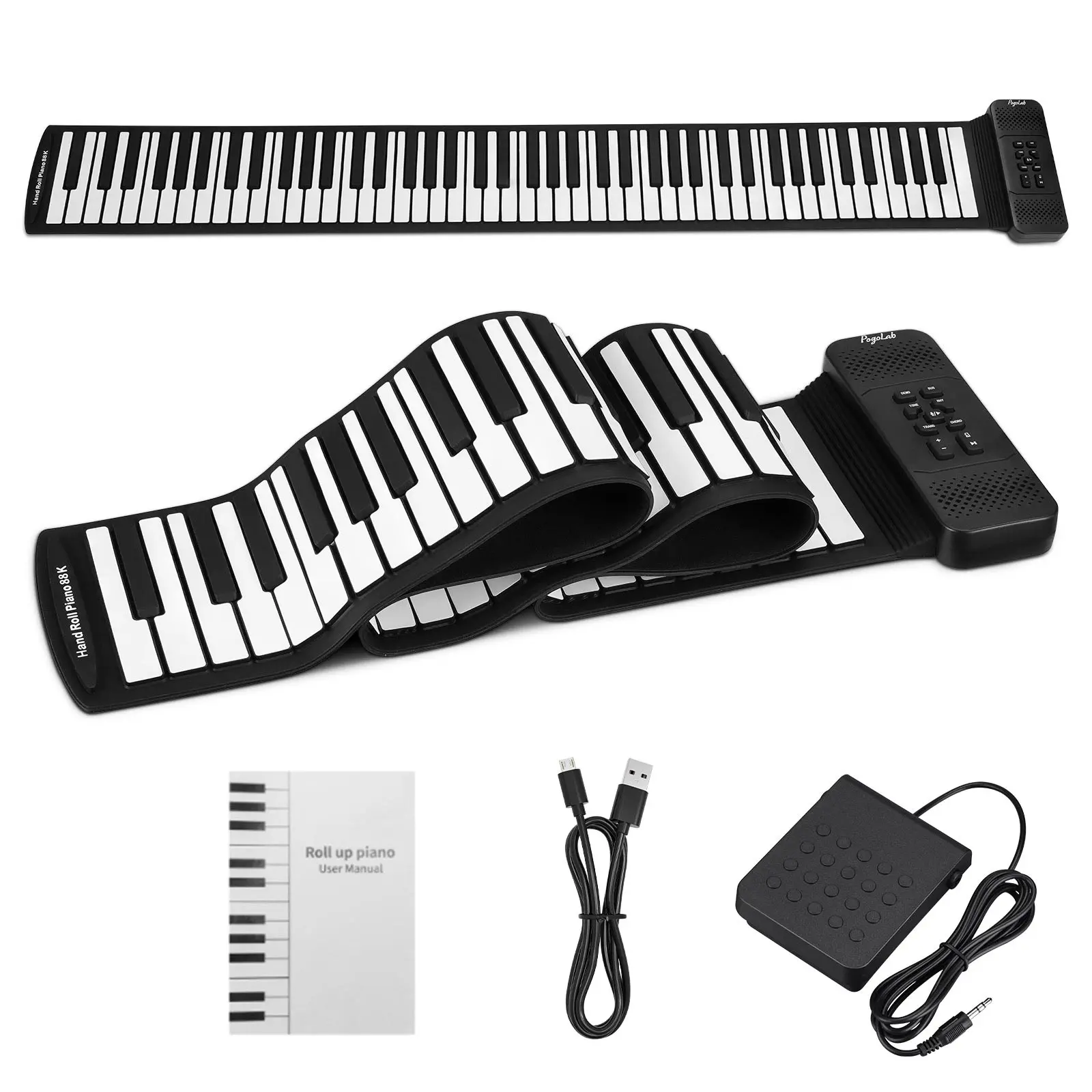 POGOLAB 88 Keys Roll Up Keyboard Piano Portable Electric Foldable Piano with Sustain Pedal 14 Songs 128 Tones 128 Rhythms Rechargeable & Dual BT Function Music Gift for Beginners