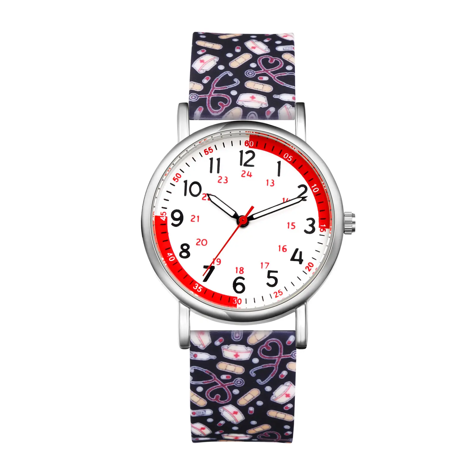OIDEA Women's Analog Watch for Doctors & Nurses, Easy-Read Big Face with Pulse Calculator, Printed Silicone Strap, Waterproof with 4 Interchangeable Straps Including Black, Analog Digital Watch, Black Wrist Watches