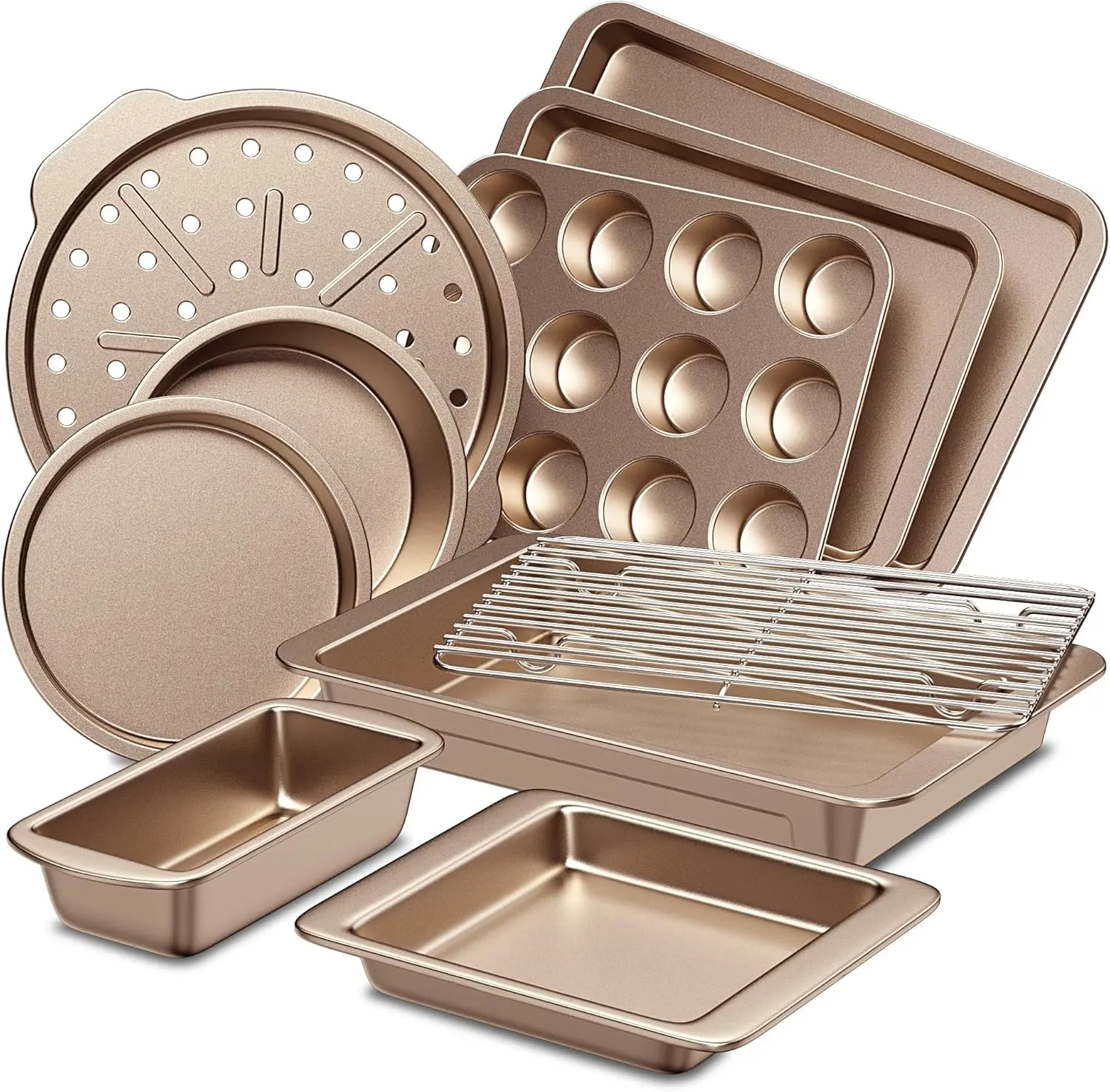 10 Pcs Non-stick Baking Pan Set, Teflon-Free Heavy Duty Bakeware, Baking Sheet Pan, Cookie Sheets for Oven, Baker, Kitchenware Cooking, Kitchen Supplies, Gift