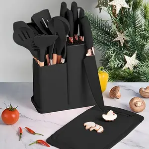 Cooking Utensils Set, 19 Piece Kitchen Set CutlerySet with 11 Piece Spatula Cooking Utensils, HeatResistant Silicone Cutlery 6 Piece Sharp Knife Set2 Piece Cutlery Cutting Board Black WoodCookware Rectangular Round Stove WoodenPlastic . White Pasta