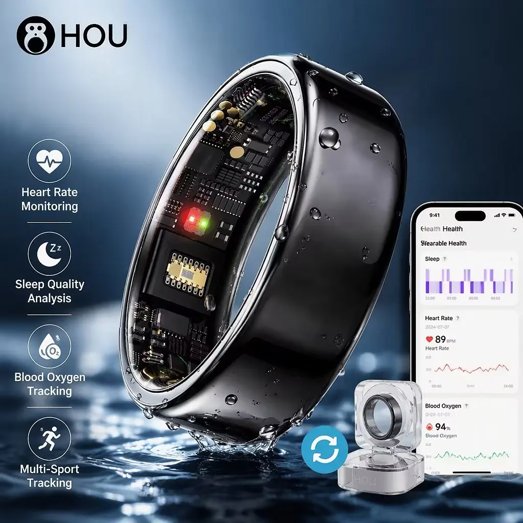 HOU 2026 AI Smart Ring  Fitness Tracker with Sleep & Heart Rate Monitor  5ATM Waterproof for Swimming, Rechargeable Activity Tracker for Men Women