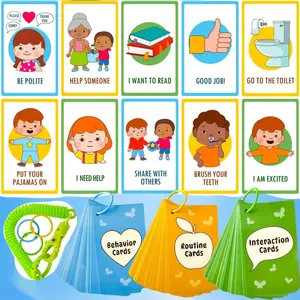 94-Piece Autism Kids Learning Materials Communication Cards - Non-Verbal Visual Flashcards for Speech Therapy, Water-Resistant with 3 Rings & Clip