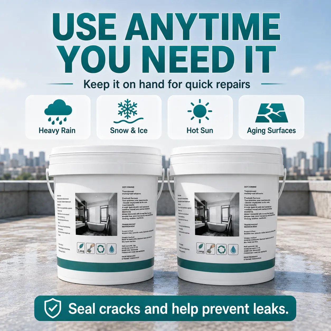 2-Pack Invisible Water-Resistant Adhesive Sealant - Crack Repair for Flat Roofs, Aging Surfaces, Heavy Rain & Hot Sun - Quick On-Demand Leak Prevention Solution