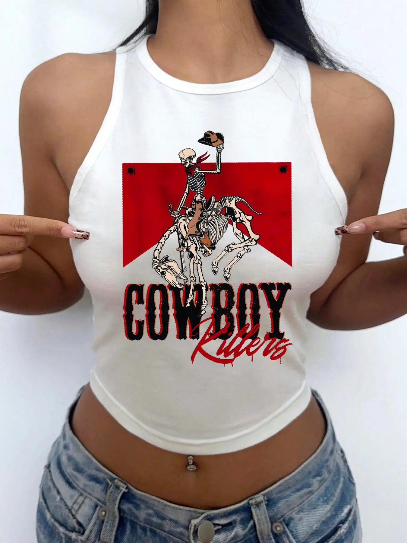 Women's Summer Y2K Fashion Sexy Tight-Fitting Cami Top, Skull and Letter Print, Racerback, Casual Style, Sleeveless, Animal Pattern, Womenswear, Cami Tank Top