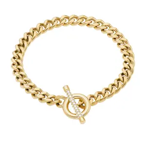 Fossil Women's Carlie T-Bar Pavé Gold-Tone Stainless Steel Toggle Bracelet