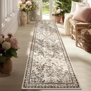 Vintage Floral Boho Long Hallway Rug, Boho Runner Rug, Decorative Rug, Soft Material, Perfect for Home Decor and Gifts, Easy Clean Lightweight Mat