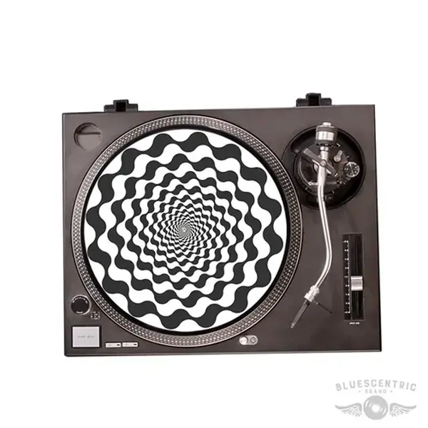 Bluescentric Dye-Printed Graphic Black & White Goofy Gear Optical Illusion Sturdy Record Turntable Slipmat, Premium Collectible for Vinyl Records