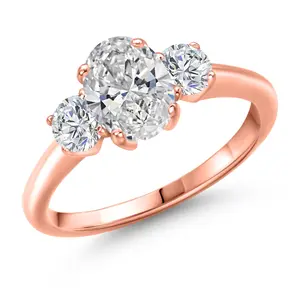 Gem Stone King 18K Rose Gold Plated Silver IGI Certified Lab Grown Diamond Engagement Ring For Women | 1.54 Cttw | Center 1 Ct Oval Cut | D-E Color | VS1-VS2 Clarity