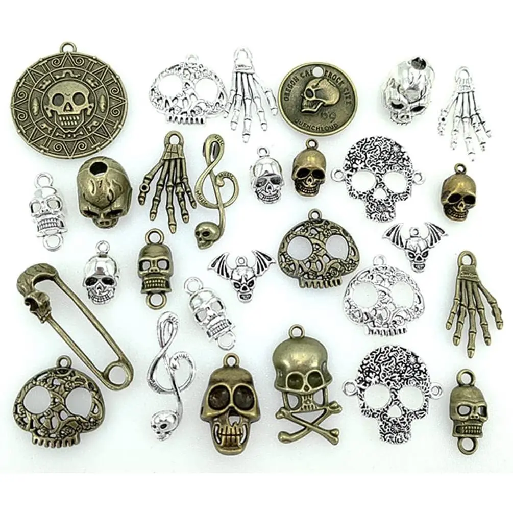 ALIMITOPIA 100 Grams Assorted Skull Skeleton  Punk Steampunk Charm Pendant Connector for DIY Necklace Bracelet  Making Findings