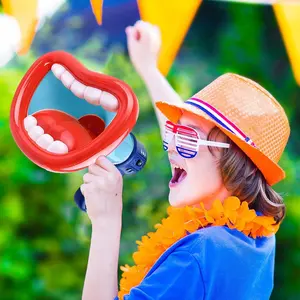 Kids Voice Changing Microphone Multi-tone Big Mouth Megaphone Toy with Recording Function Portable Voice Amplifier for Children White & Blue