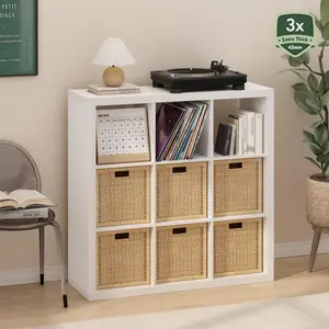 9-Cube Wood Bookshelf Organiser - Triple-Thick Frame Cubicle Storage Unit, 15.3x43.8x43.3in Decor Shelves for Living Room, Home Office Indoor Furniture