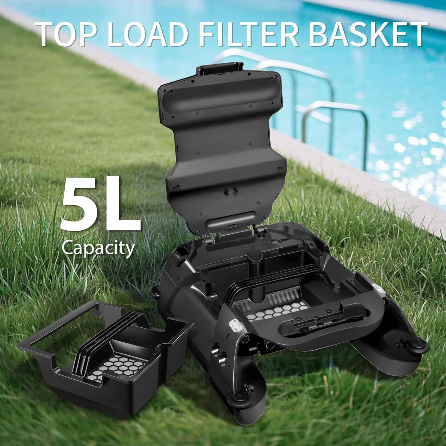 Automatic Robotic Pool Cleaner - Obstacle Avoidance, 3H Battery Life, Dual Charging Options, Large Capacity Solar Pool Skimmer