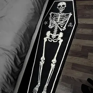 Gothic Skeleton Pattern Rug, 1 Count Irregular Thickened Plush Decorative Area Rug, Non-slip Floor Mat for Bedroom Living Room Home Decor, Irregular Shape Rug, Halloween