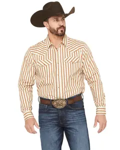 Gibson Trading Co Men's Sand Trap Striped Long Sleeve Snap Western Shirt Tall - Gmfa25w9-Tan-T