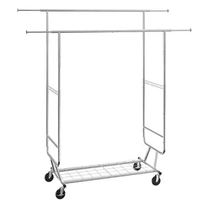 VEVOR Heavy Duty Clothes Rack, TikTokShopBlackFriday, Double Hanging Rod Clothing Garment Rack for Hanging Clothes, Adjustable Height and Extendable Length Clothing Rack with Bottom Storage Area, 600 lbs Load Capacity Accessories Laundry