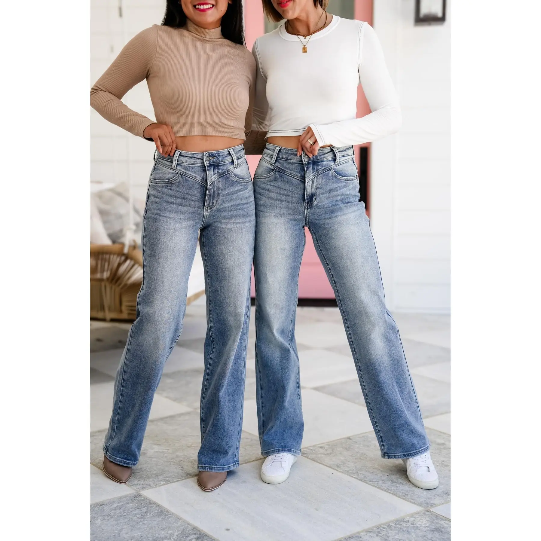 Judy Blue The Breakfast Club High Rise Medium Wash Retro Front Yoke Wide Leg Jeans