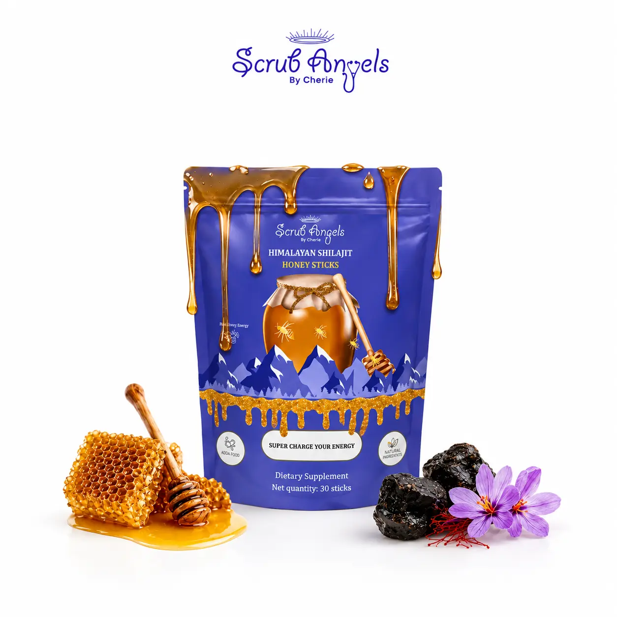Scrub Angels - Himalayan Shilajit Honey Sticks With Kashmiri Saffron (Wild Berry Flavor) Natural