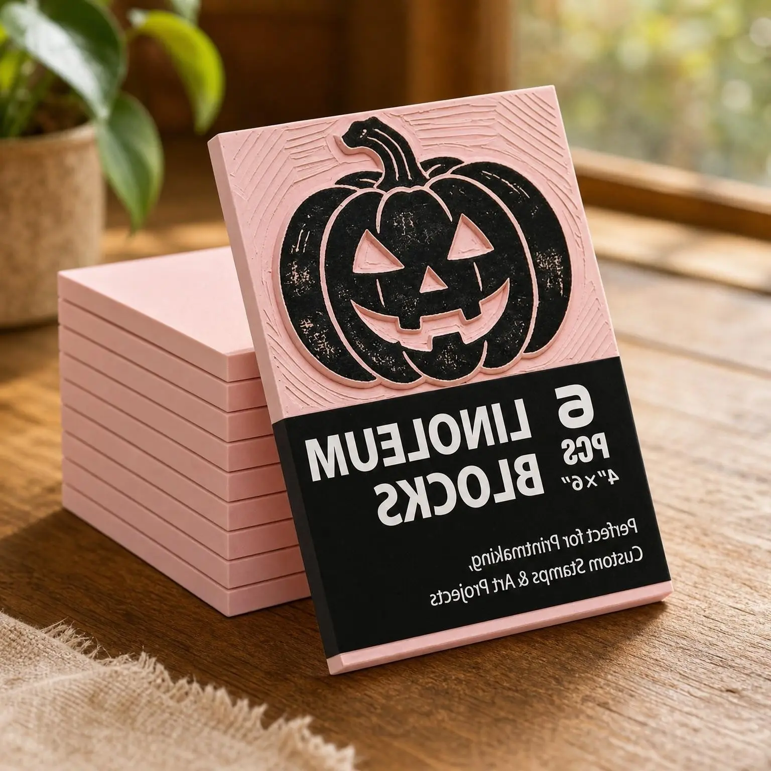 Linoleum Blocks for Printmaking, Pink Rubber Stamp Carving Blocks for Stamp Maker, Linocut Supplies (6 Pack)