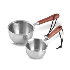 304 Stainless Steel Round Flat Pan with Wooden Handle, Portable Outdoor Camping Pan, Mini Cooking Pot, Ideal Kitchen Tool for Frying and Cooking, Stainless Steel Cookware