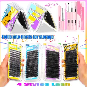 4-Style Eyelash Cluster Set, 40D/60D/80D/100D Eyelash Cluster Kit 8-18mm Eyelash Extension Kit Trapezoidal lash box with With storage compartment With Lash Bond and Seal, Lash Remover，Lash Tweezers,DIY at home, DIY Lashes Cluster