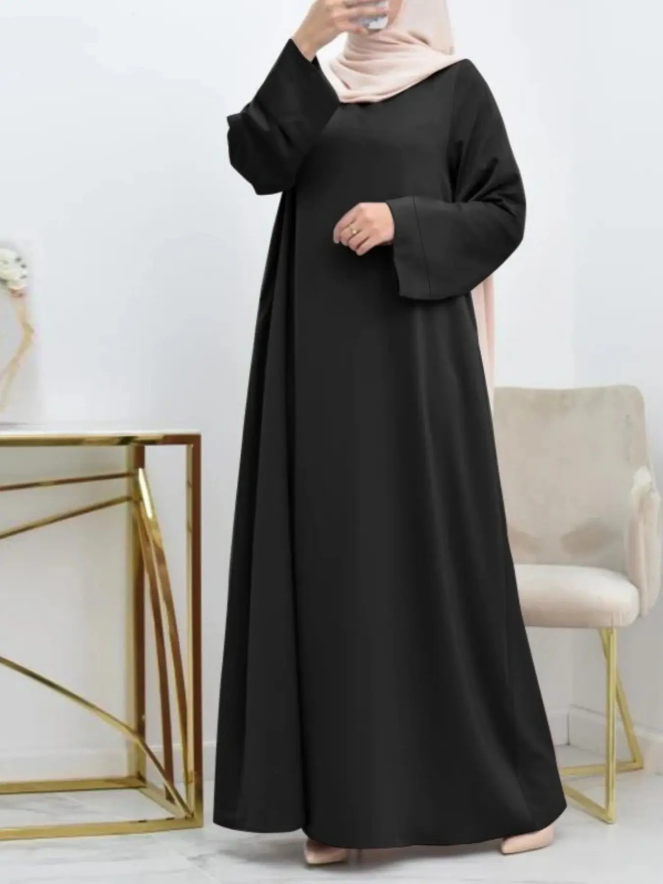 Fashion Plain Long Sleeve Round Neck Casual Loose Women's Dress, Modest Style, All Seasons, Long Dress, Comfortable Fit, Modest Muslim Outfits, Muslim Women Gowns, Gamis Clothes, Maxidresses, Modest Islamic Clothing, Islamic Modesty Clothes