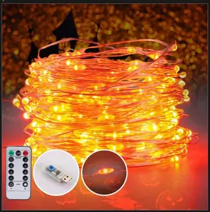 String Lights, USB Fairy Lights Plug in 33 ft 100 LED Twinkle String Lights  Wire Lights with Remote and Timer 8 Modes Outdoor Indoor  Starry Lights DIY Party Wedding, Orange