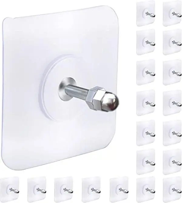 30-Piece Acrylic+Steel No-Punch No-Nail Wall Mounted Hanger Stickers with Built-In Bolt & Screw Caps - Versatile Organizer for Home Shelves, Mural Decorations, Water-Resistant Easy Installation