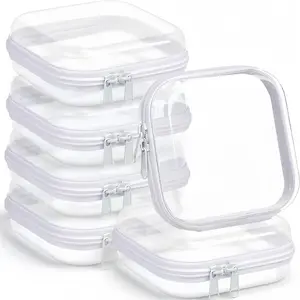 Six-Pack Transparent Hard Plastic Zipper Storage Bags, Clear Pencil Case Wash Bag Travel Toy Organizer Box, Makeup Accessories Organizer