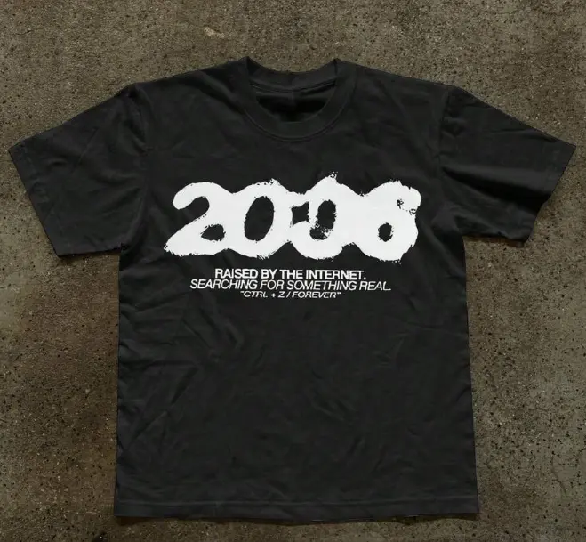 Women's Vintage Distressed 2008 Slogan Heat-Transfer 100% Cotton Summer Tee, Unisex Gen Z Street & Daily Casual Black T-Shirt