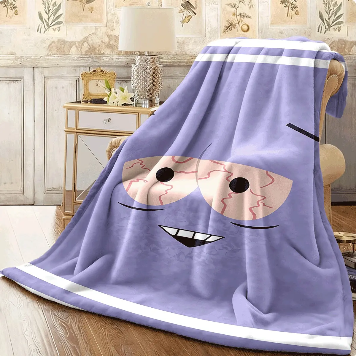 South Park Towelie Face Throw Blanket, Funny Cartoon Themed Cozy Blanket, Soft Fluffy Lightweight Blanket for Fans, Anti-Pilling Washable Decorative Blanket