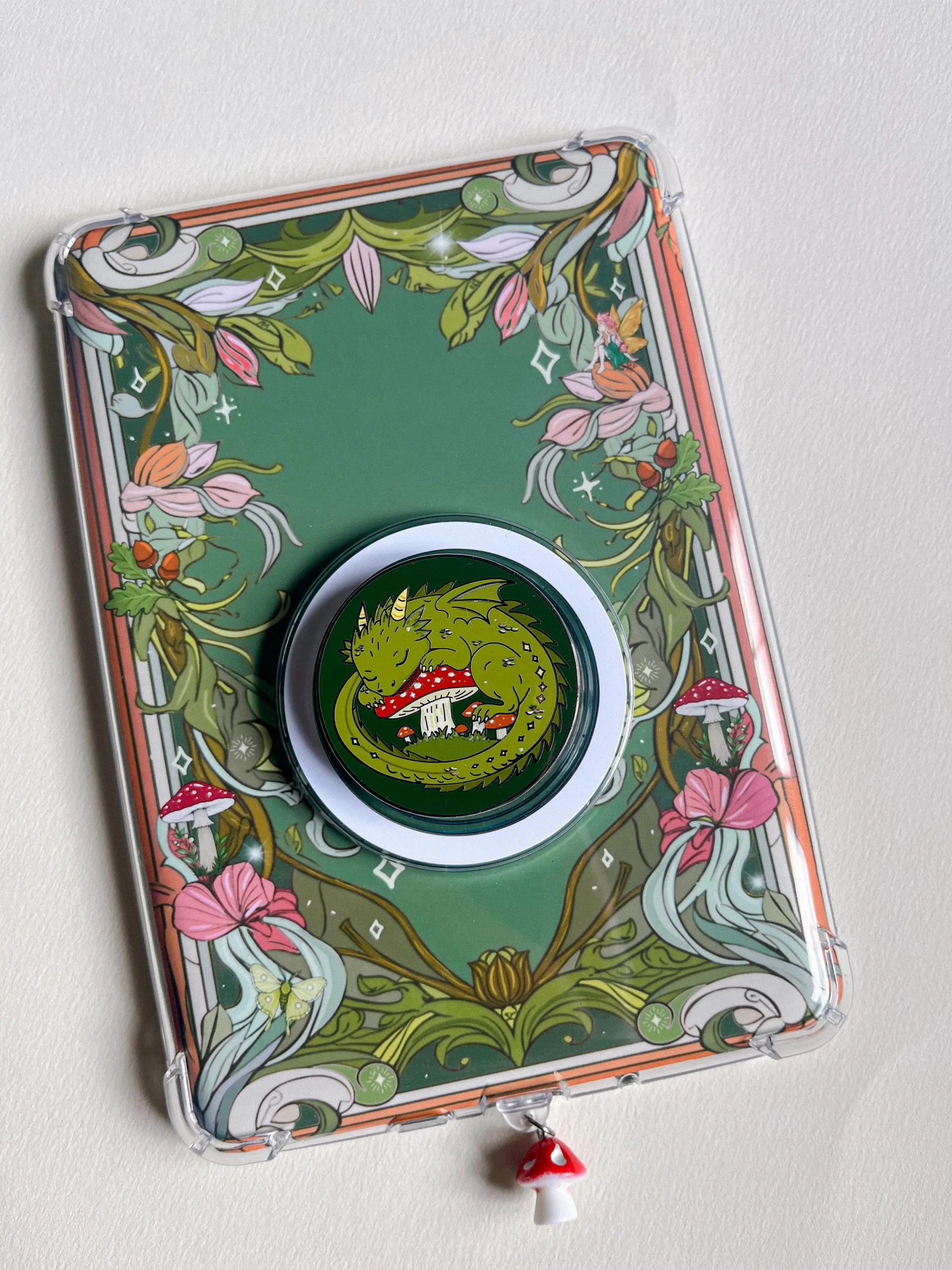 MagSafe Dragon Phone and Kindle Grip | Forest Dragon Mushroom Pop Grip | Magnetic Phone Holder | Bookish Accessory | Fantasy E-Reader Grip