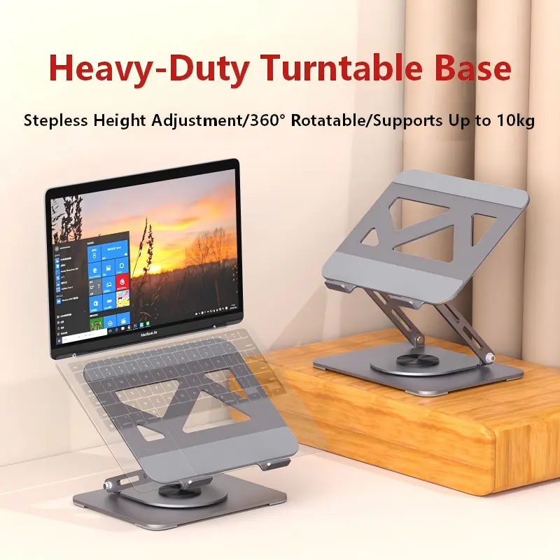 Gray Titanium Alloy Laptop Stand & Tray - 360-Rotation Adjustable Foldable Durable Controllable Angle Heavy Duty Ergonomic Riser with Phone Holder, Adjustable PC Laptop Stand & Tray for Home Office, Gaming, Laptop Stands & Trays, Adjustable Pc Laptop Stan