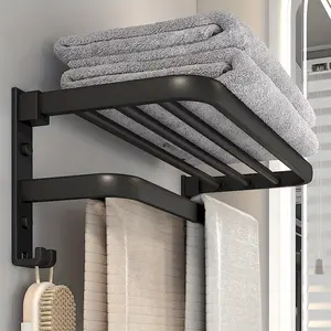 Wall-Mounted Modern Bathroom Shelf & Towel Rack - Space-Saving Shelving Unit with Towel Bar, Hooks & Shelves Suitable for Shower, Bathtub Organization - Installation, Storage Rack