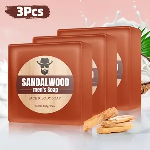 3Pcs- Sandalwood Men's Soap, Sandalwood Bar Soap, Man Soap, Sandalwood Soap For Men,Contains Sandalwood Oil, Fresh Fragrance, Moisturizing The Skin. 100 G- Sandalwood Oil Soap For Men, Suitable For Use Before Dates