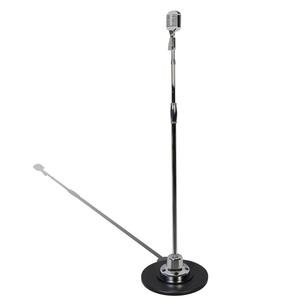 Vintage Unidirectional Dynamic Microphone with Adjustable Cast Iron Stand, Plastic Connector, Silver Finish, XLR Cable, 14.96'' Base Diameter Base Plate, Base Diameter: 14.96'' -Inches