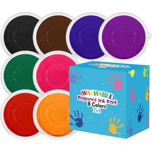 7 Inch Large Washable Ink Pad for Kids, Washable Stamp Pads for Classroom Stamps, Scrapbook Supplies Kit & Fabric Crafts (8 Colors)