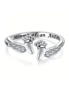 Mom Angel Ring for Women, Sweet Warm Elegant Engraved Lettering, Perfect Gift for Mothers Day, Stylish and Unique Jewelry Accessory