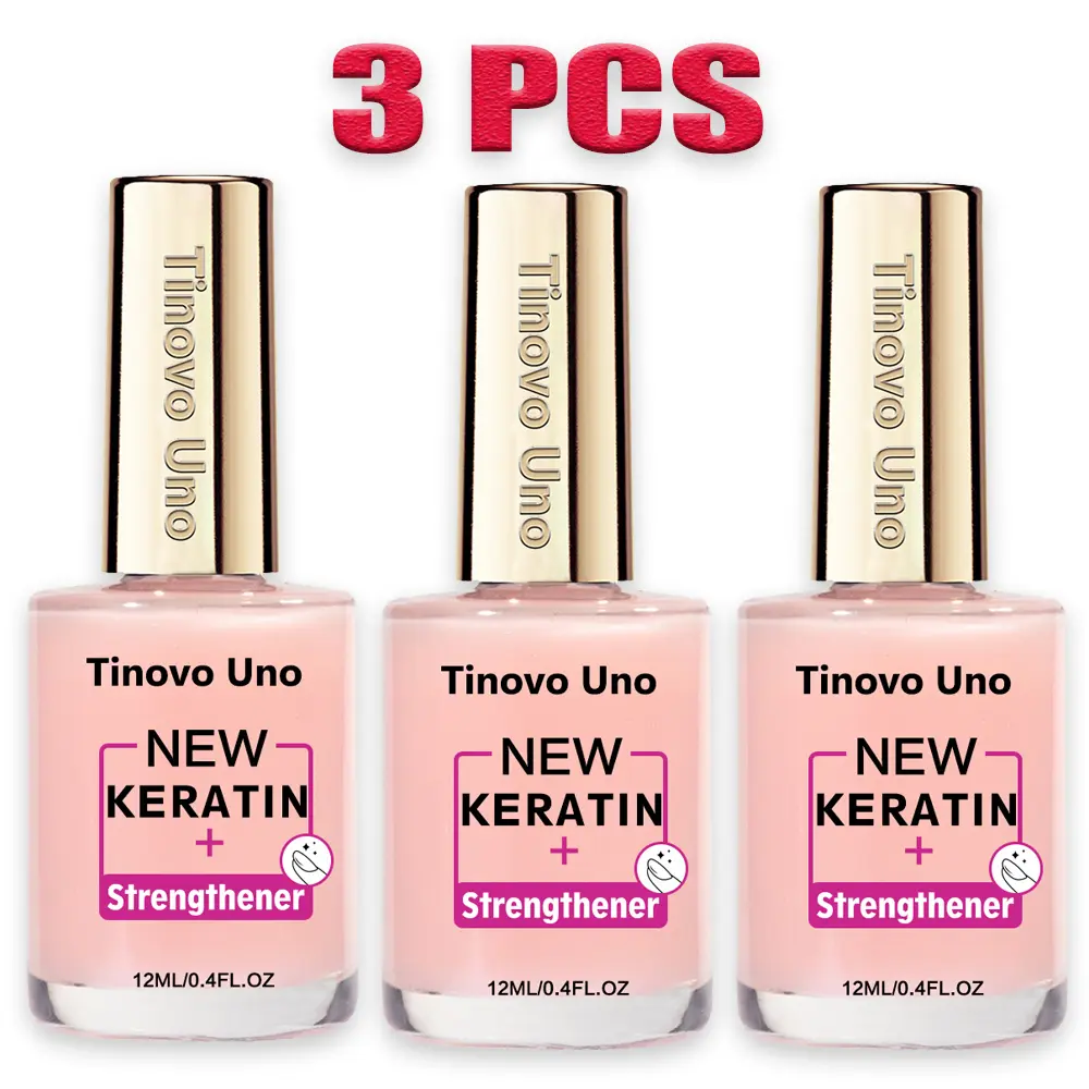 Tinovo Uno Nail Keratin Strengthening Oil Set - 3 Bottles 12ml Each - Alcohol-Free Vitamin E Infused Protein & Keratin Formula for Brittle Nails - Quick Dry Clear Polish - Gentle Nail Repair & Protection - Manicure