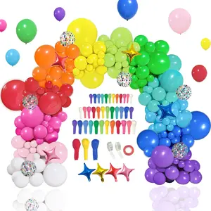 146pcs rainbow balloons garland arch kit, 12 assorted multicolor and confetti balloons for birthday color party anniversary festival carnival circus decoration with star foil balloons…