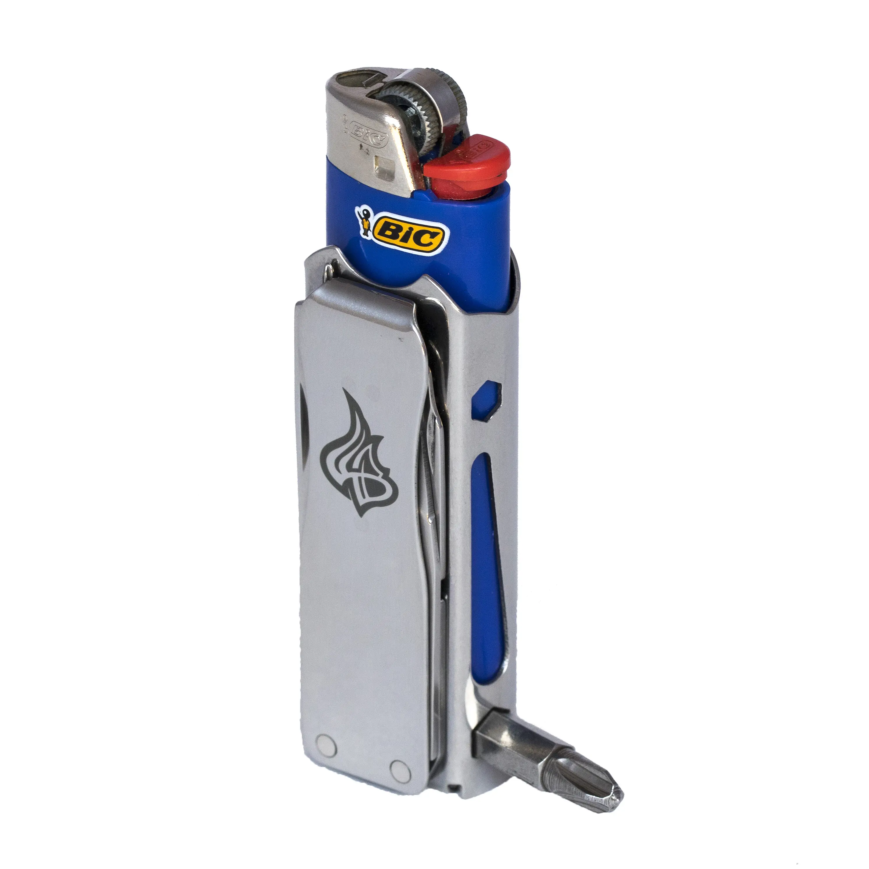 LighterBro Pro MultiTool 100% 18 in 1 Tool, 100% Stainless Steel Lighter Case for Bic & Clipper Lighters, LIGHTER NOT INCLUDED