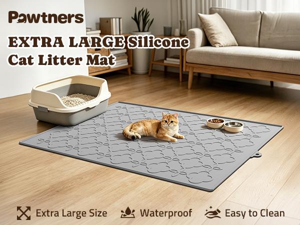 Pawtners（2pack）Extra Large Cat Litter Mat, Silicone Litter Box Mat for Floor, Waterproof & Non-Slip, Easy to Clean, Cat Litter Trapping Mat & Kitty Litter Catcher for Scatter Control,back to school