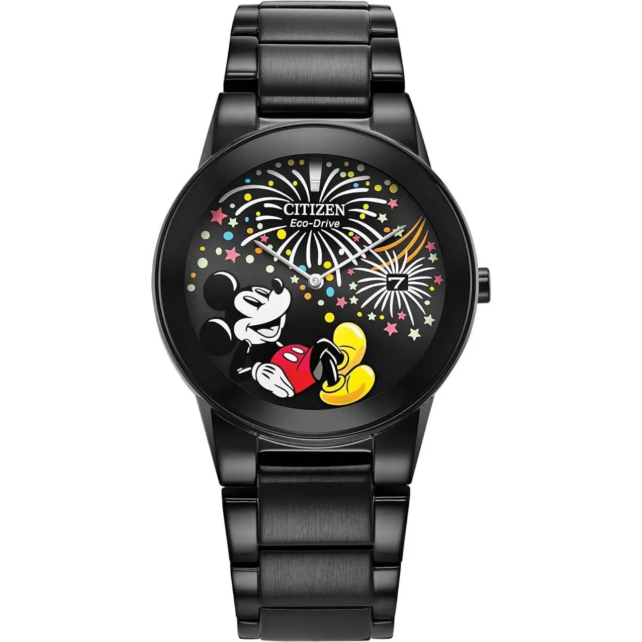 Citizen Eco-Drive Mickey Mouse Fiesta Theme Unisex Look Watch - Black IP, Round Face, Steel Strap, Casual Use, AU1095-57W
