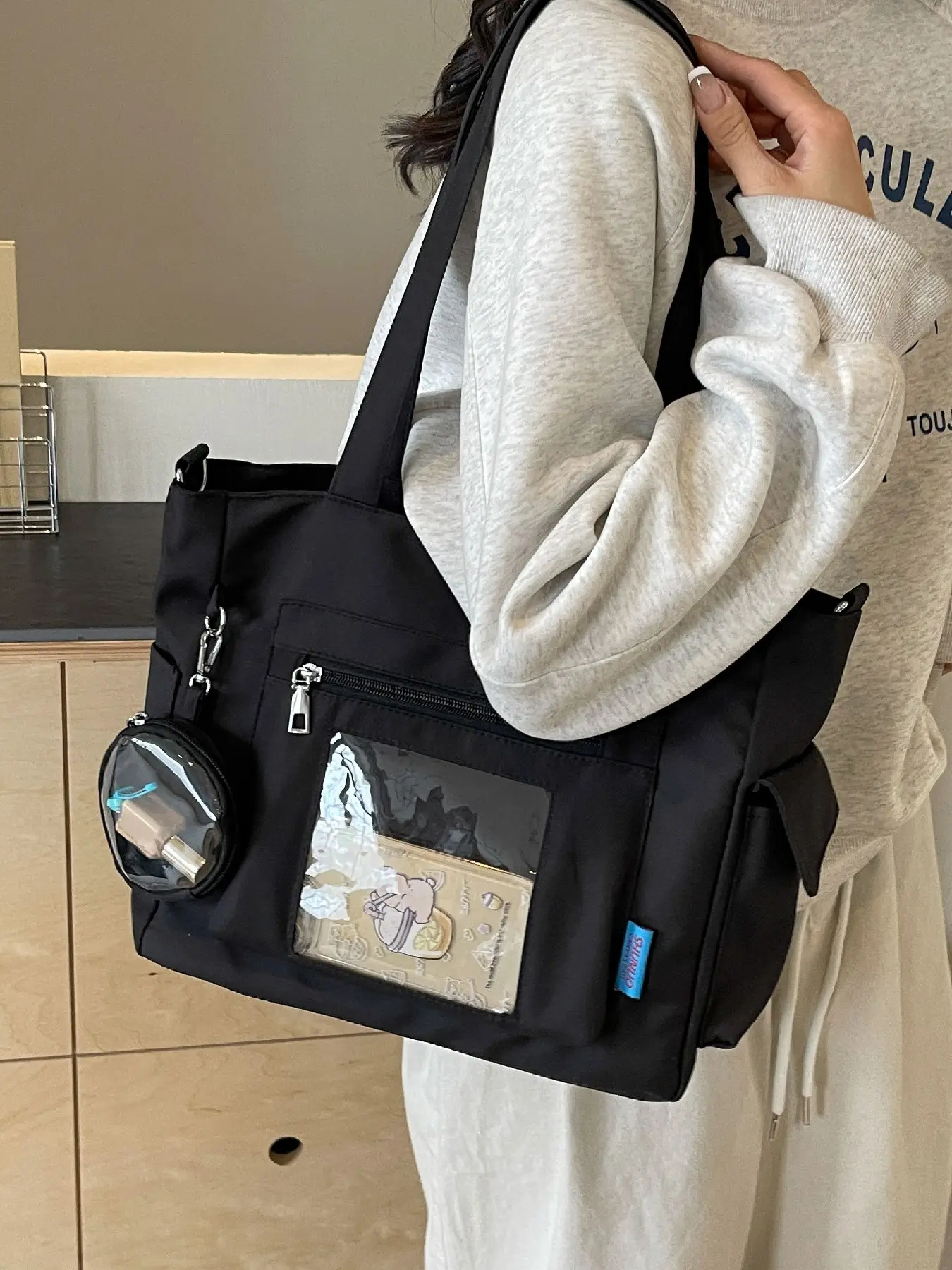 Large Capacity Women's Casual Tote Bag, Casual Fashion Bag, Everyday Shoulder Bag, Simple Multi-Pocket Design, Long Shoulder Strap, Crossbody or Single Shoulder, Includes Coin Purse