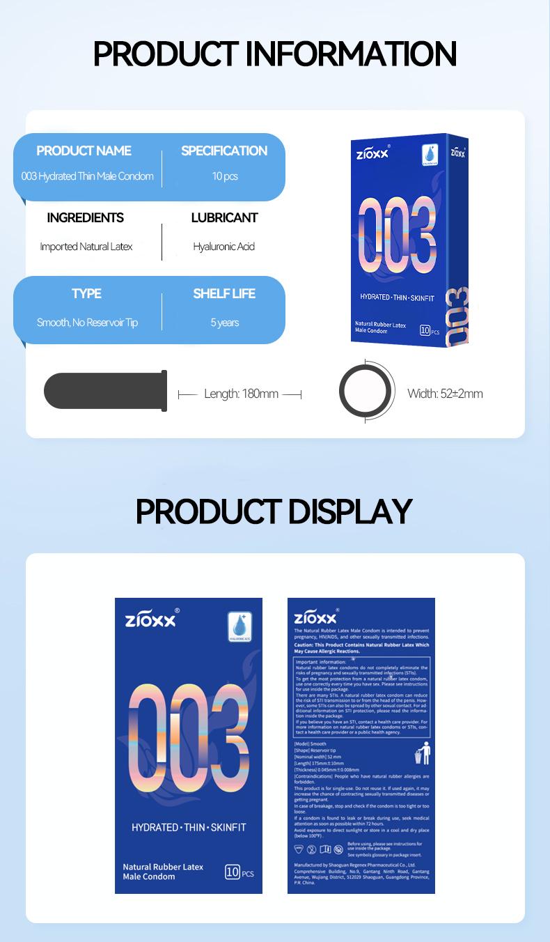 Zioxx 003 Ultra Thin Condoms for Men, Hyaluronic Acid Lubricated, Skinfit Natural Latex, 10 Count Zioxx 003 Ultra Thin Condoms for Men, Hyaluronic Acid Lubricated, Skinfit Natural Latex, 10 Count