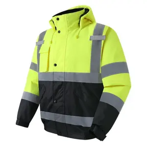 High Visibility Reflective Jackets for Men, Waterproof Safety Jacket with Pockets, Hi Vis Yellow Coats with Black Bottom, Mens Work Construction Coats for Cold Weather（gift）Gift