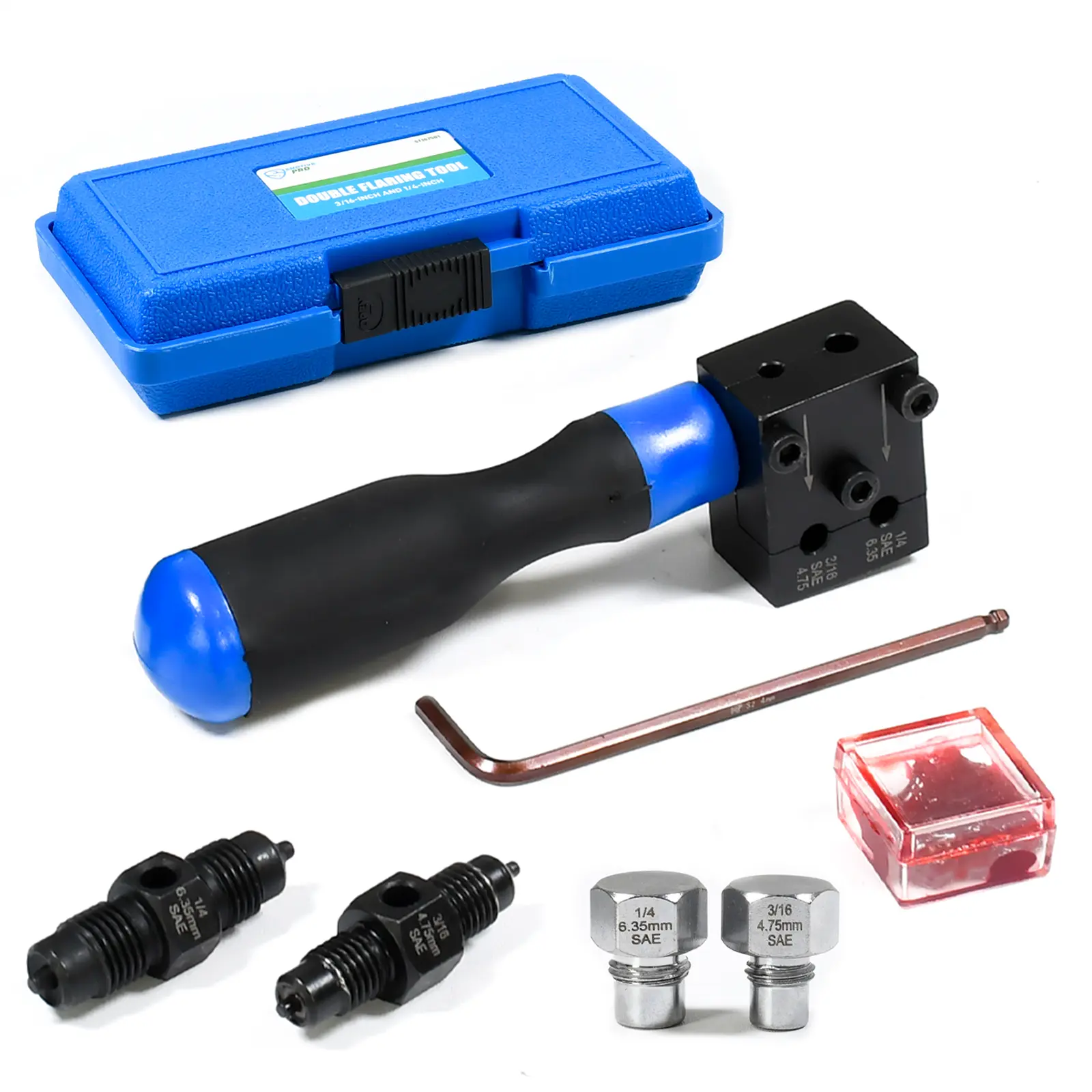 SMOTIVE PRO 7-Piece Brake Line Flaring Tool Kit, 3/16 in and 1/4 in Double Flare Tool, Make 4.75 mm and 6.35 mm SAE Double Flare, Ideal for Vehicle Brake or Hydraulic LinesS